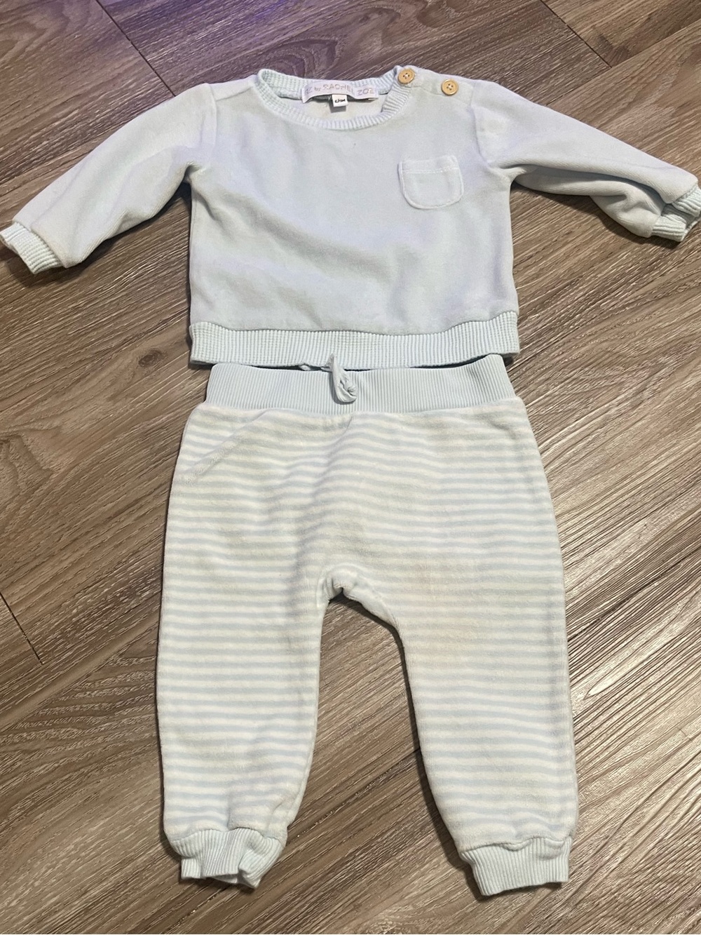 Baby Cozy Top & Striped Bottom Set in Light Blue - 6-9 Month